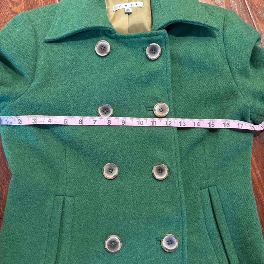CAbi Cropped Pea Coat Wool Blend in Green - Picture 7 of 10